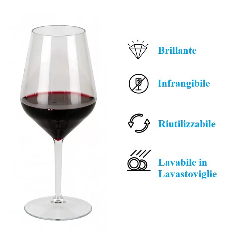 Calici vino trasparenti 470cc-Infrangibile e riutilizzabile