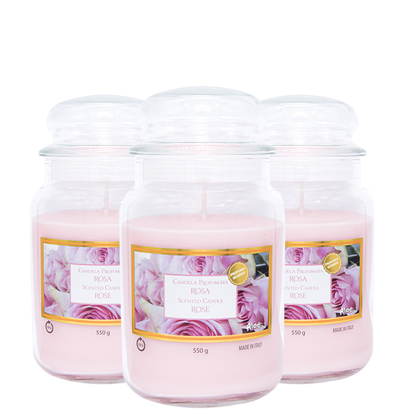 Set 3 candele profumate in giara da 510 gr Profumazione Rosa