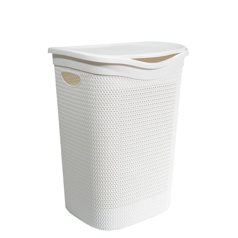 Cesto Portabiancheria Effetto Rattan in Plastica con Coperchio