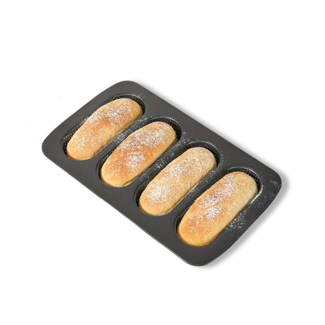 Teglia forata per panini e baguette 4 Stampi da 7×17 cm