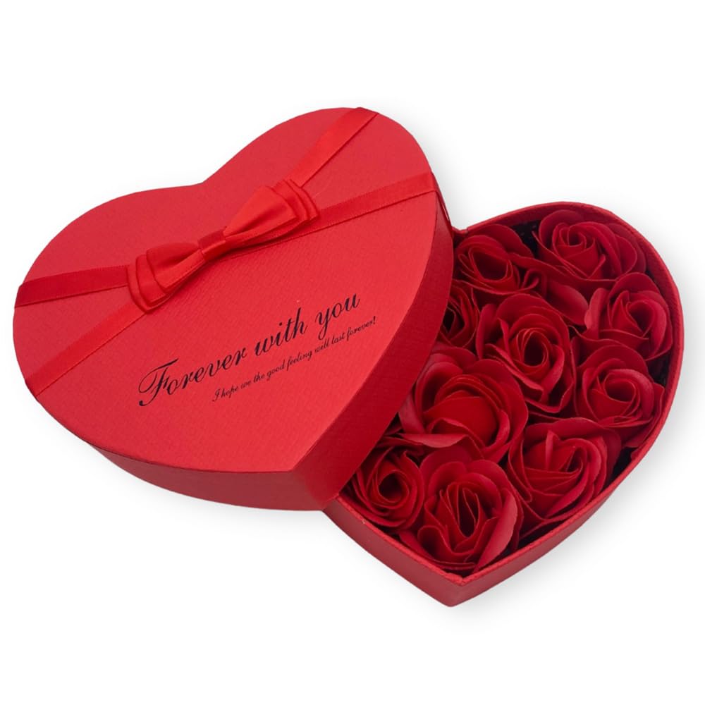 Box cuore con 14 rose artificiali