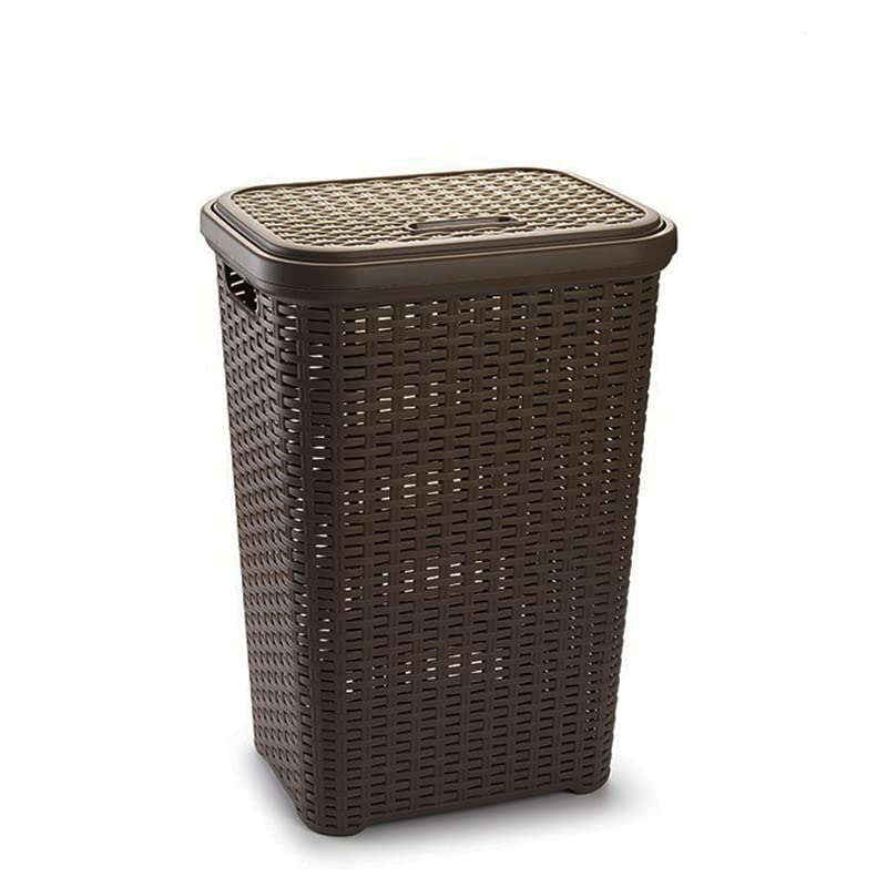 Cesto Portabiancheria effetto Rattan in Plastica con Coperchio