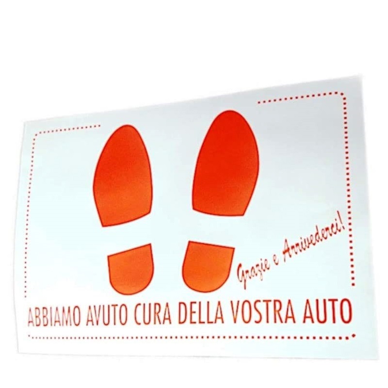 Tappetini per Auto in Carta 35×50 cm – Colore Bianco con Grafica Rossa